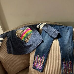 Sequin Heart Top and Jeans Set